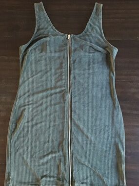 No Boundaries Olive Ribbed Tank Dress with Front Zip